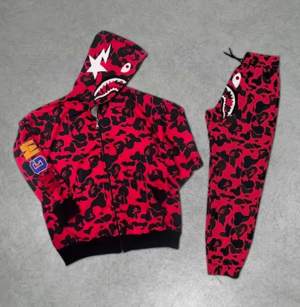 Unisex Pubg Bape x Shark Eşofman Takımı - Kırmızı