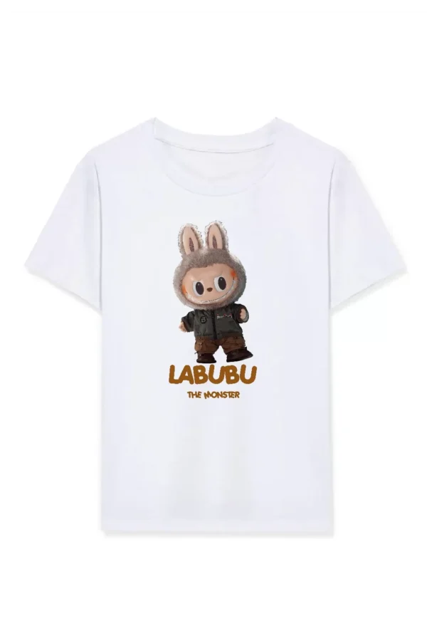 Kız Labubu Çocuk Baskılı T-Shirt - Beyaz