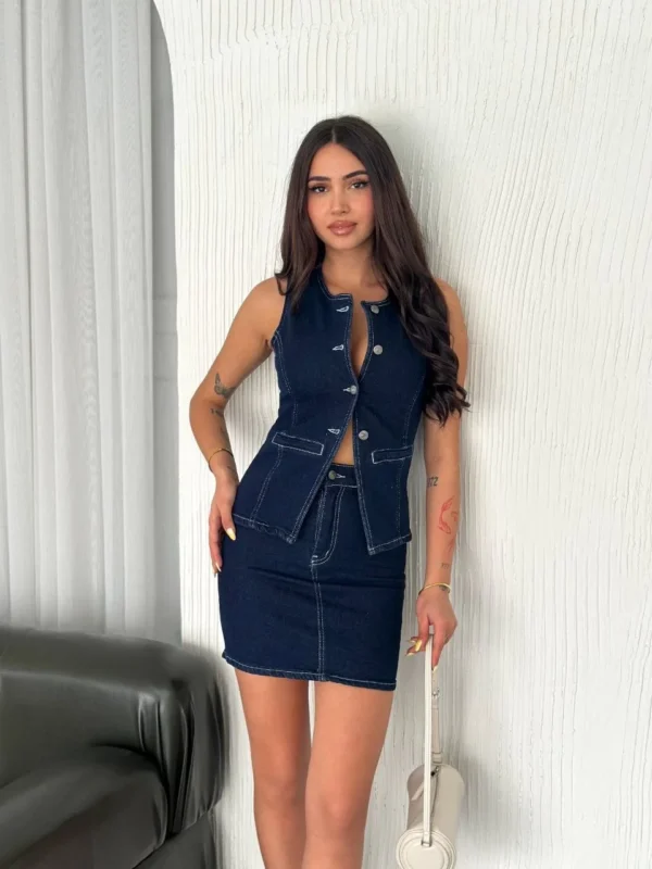 Kot Jeans Etekli ikili Takım - Lacivert