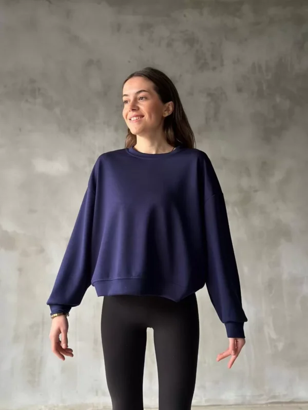 Osy Modal Yumuşak dokulu Kumaş Bisiklet Yaka Oversize Sweatshirt - Lacivert