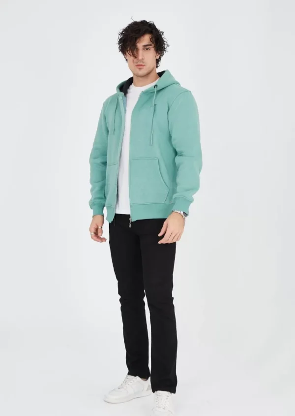 Unisex Tam Fermuarlı Kapşonlu  Hırka - Mint Yeşili