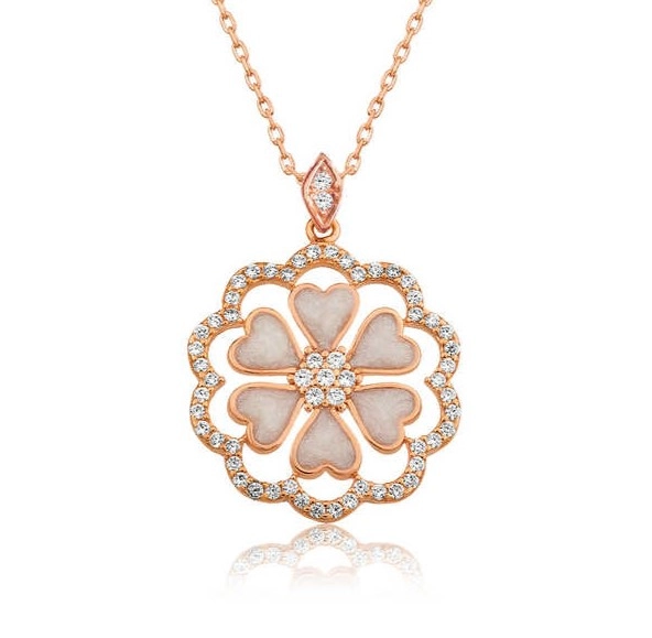 Gümüş Rose Kalp Çiçek Bayan Kolye