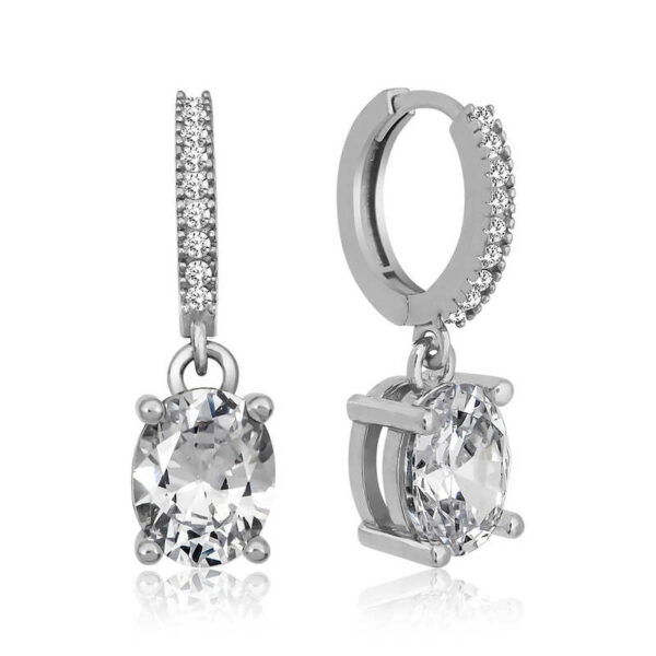 ​Gümüş Halka Oval Tek Taş Küpe