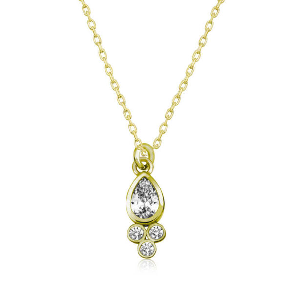 Gümüş Gold Çiğ Damlası Tektaş Bayan Kolye