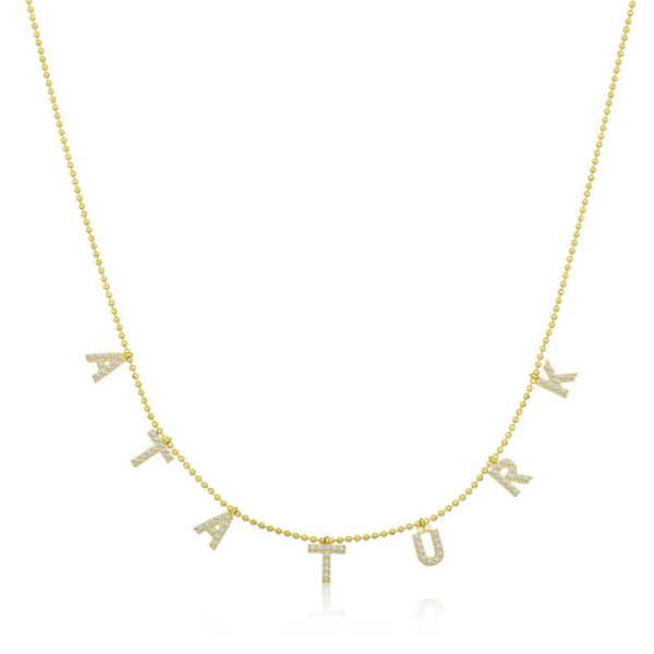 Gümüş Gold Atatürk Yazılı Bayan Kolye