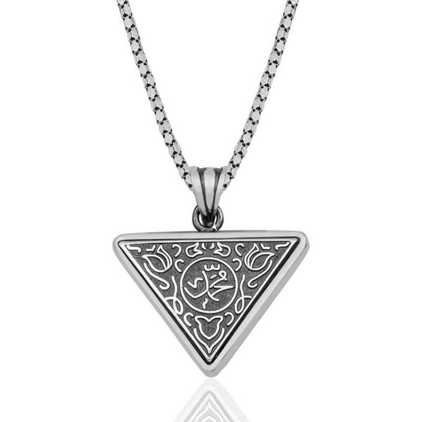 Gümüş Üçgen Muhammed Yazılı Cevşen Dualı Kolye