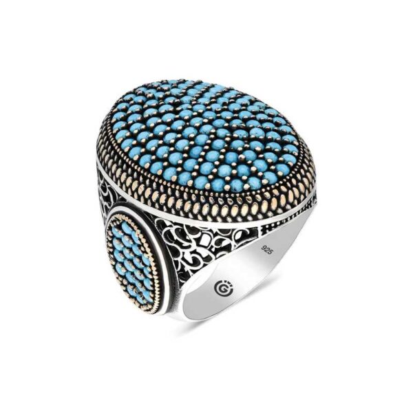 Gümüş Turkuaz Zirkon Taşlı Oval Erkek Yüzük