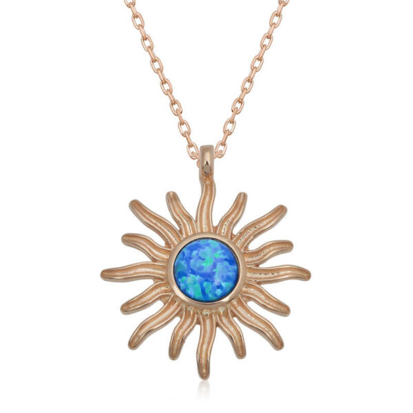 ​Gümüş Rose Mavi Opal Taşlı Güneş Kadın Kolye