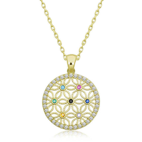 Gümüş Gold Renkli Taşlı Yaşam Çiçeği Kadın Kolye