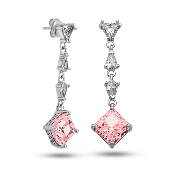 Gümüş Ice Cut Pembe Zirkon Taşlı Işıltılı Kadın Küpe