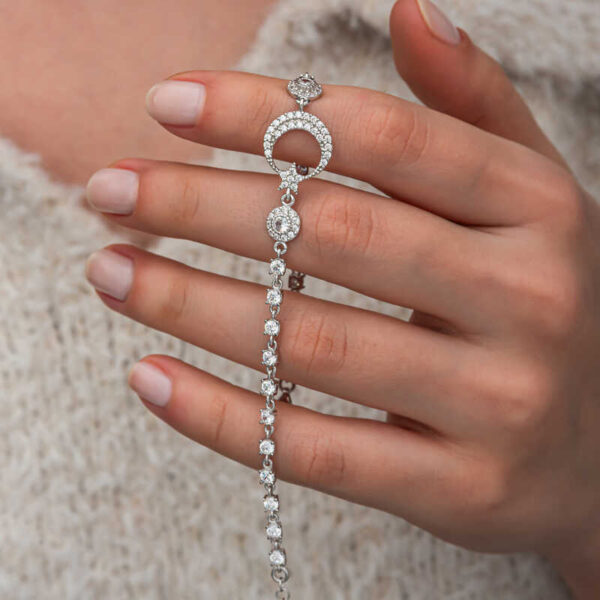 Gümüş Zirkon Taşlı Ay Yıldız Kadın Bileklik